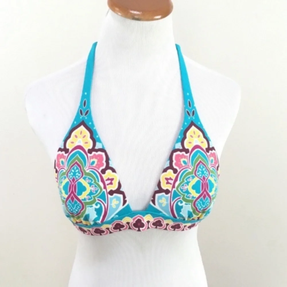 Victoria’s Secret VS Bikini Pattern Halter Top Blue‎ Paisley Women’s Sz Small